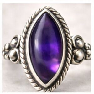 925 Sterling Silver Bali Marquise Amethyst Cabochon Rope Bezel